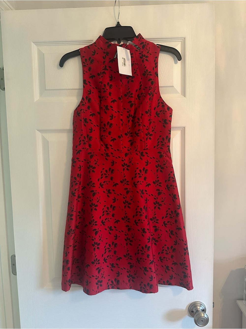 NWT Kensie Red Sleeveless A-Line Dress with Black Floral Print